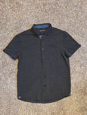 MICHAEL KORS Men's Short-Sleeve Button Down - Navy Textured Knit